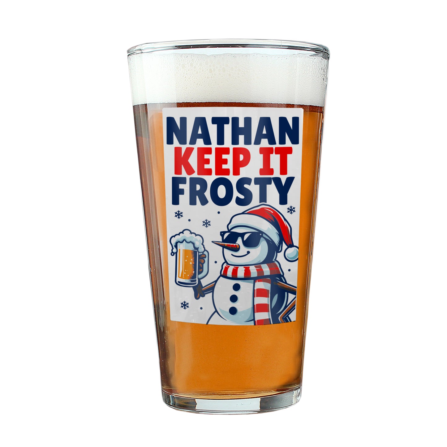 Personalised 'Keep It Frosty' Snowman Christmas Beer Glass