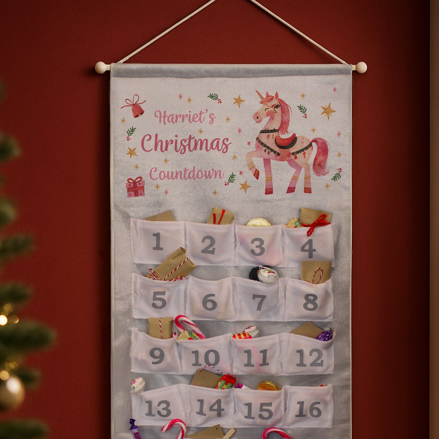 Personalised Hanging Advent Calendar Unicorn Design