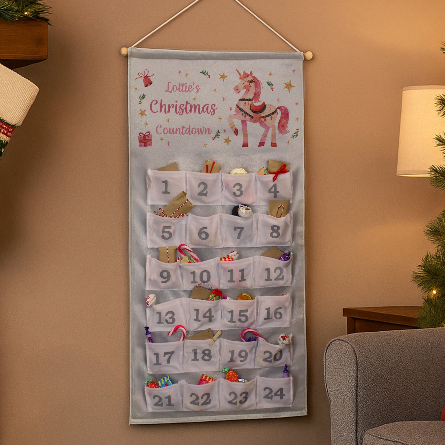 Personalised Hanging Advent Calendar Unicorn Design