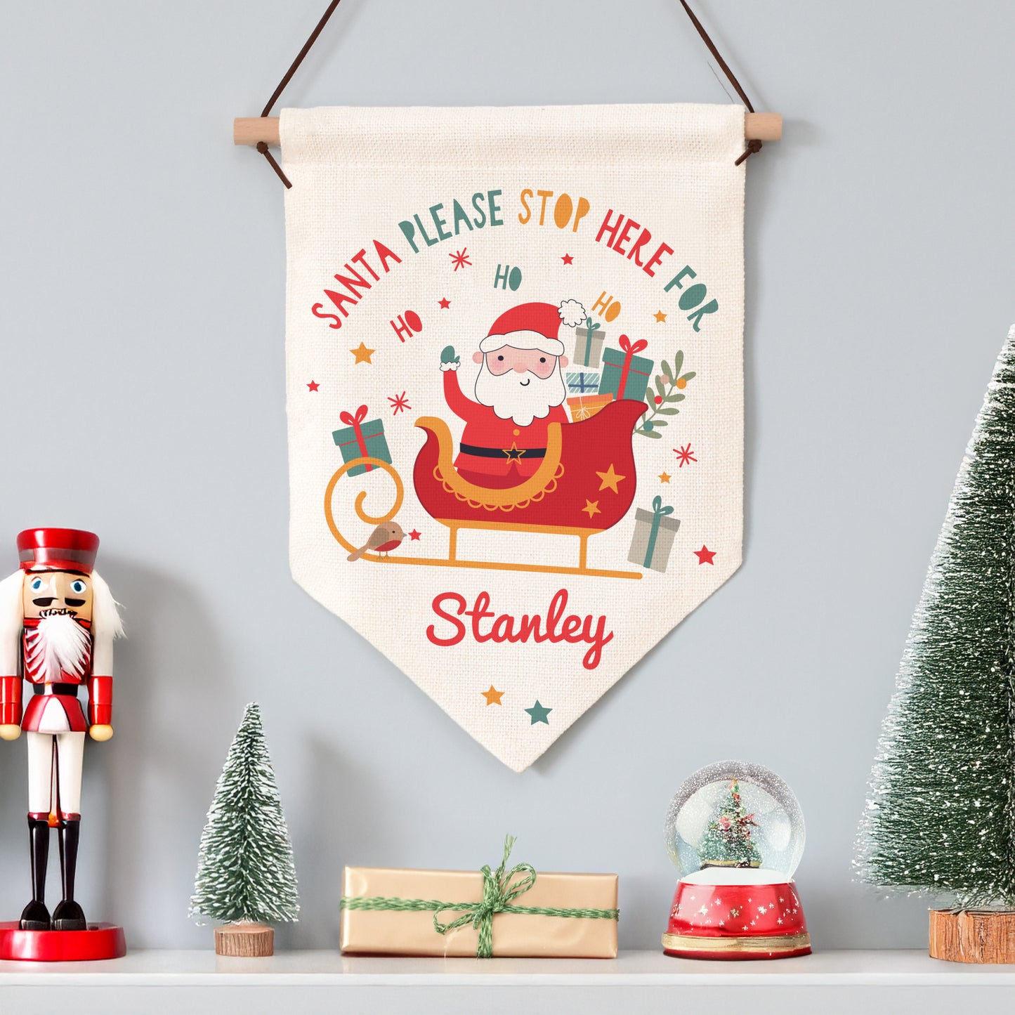 Personalised ‘Santa Please Stop Here’ Christmas Banner