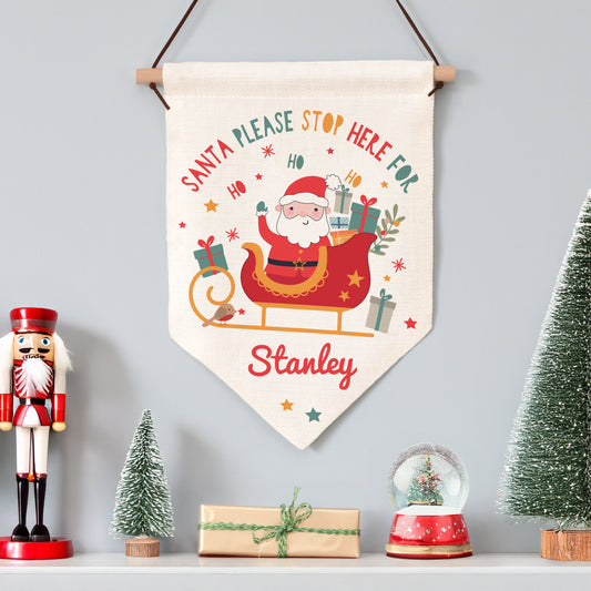 Personalised ‘Santa Please Stop Here’ Christmas Banner