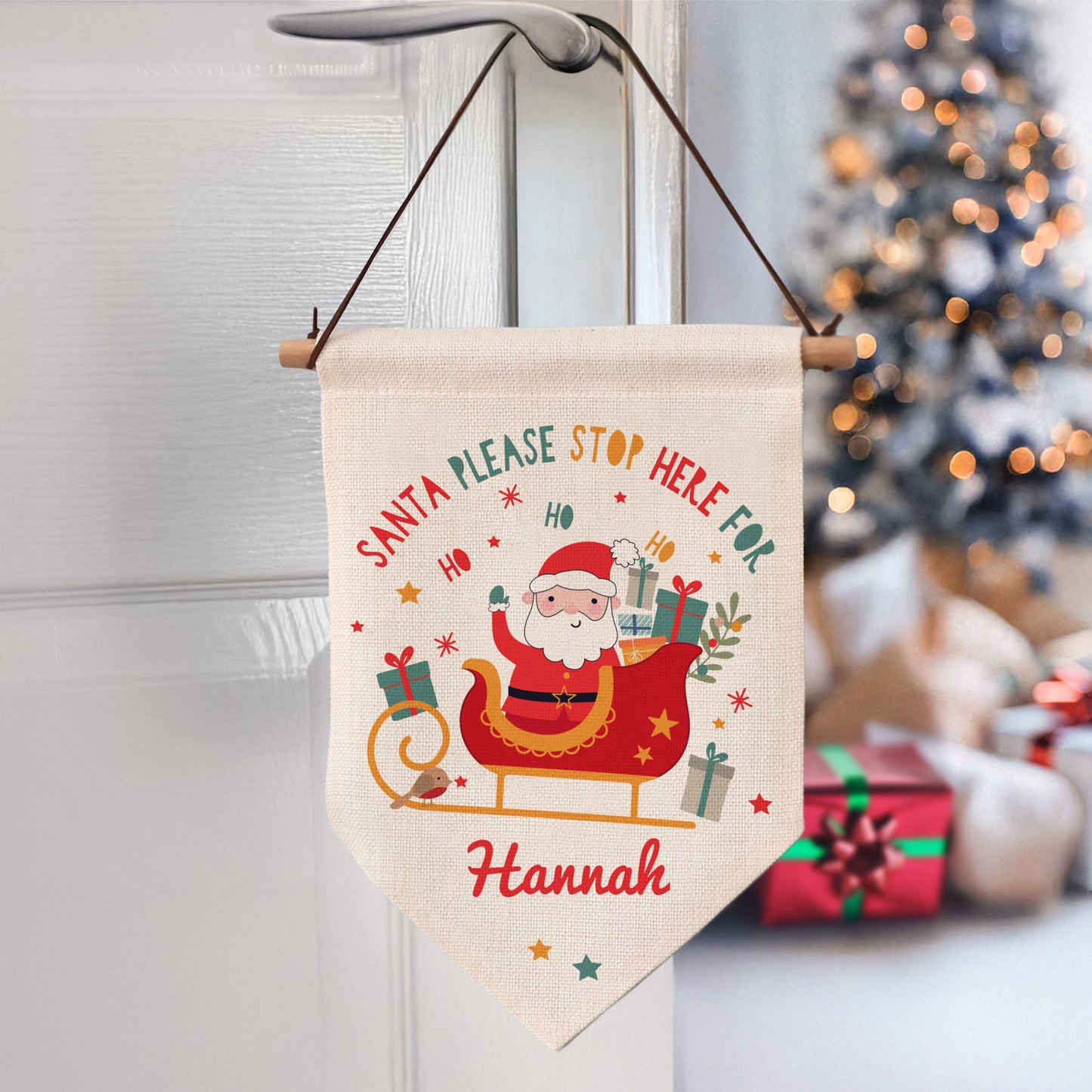 Personalised ‘Santa Please Stop Here’ Christmas Banner