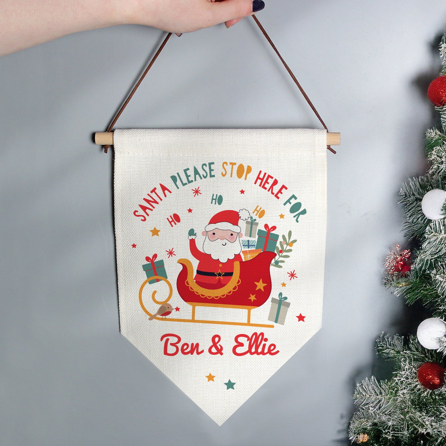 Personalised ‘Santa Please Stop Here’ Christmas Banner