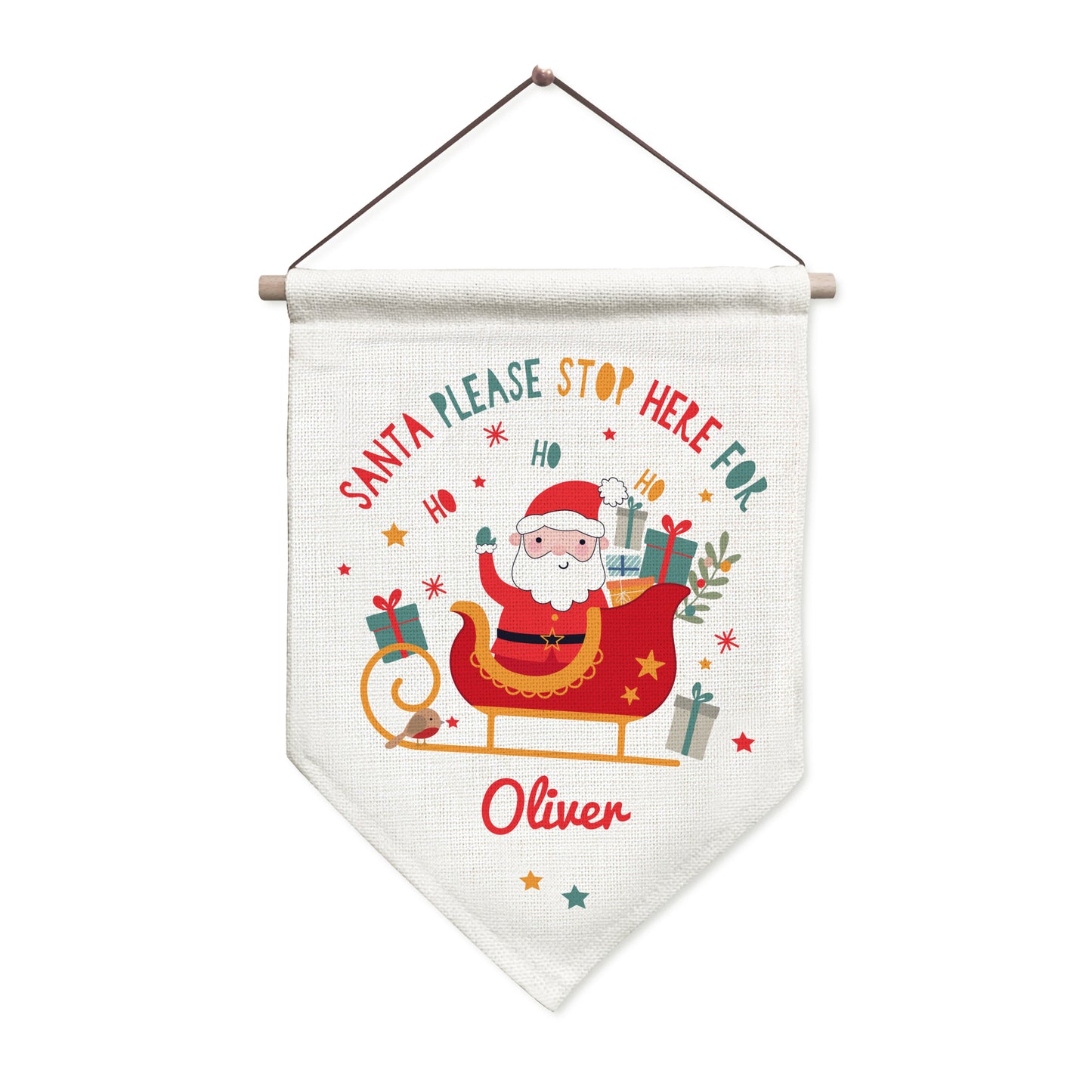 Personalised ‘Santa Please Stop Here’ Christmas Banner