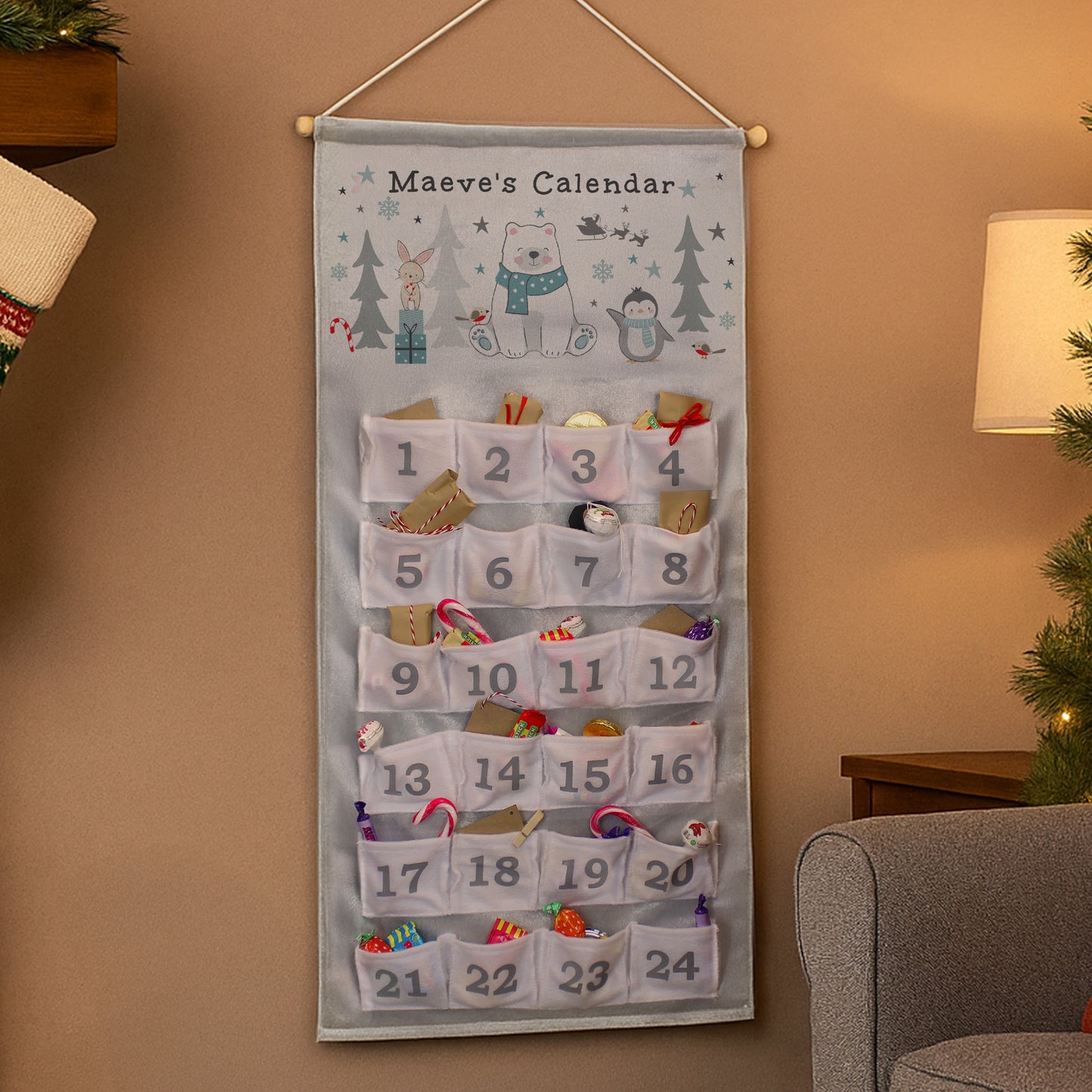 Personalised Hanging Advent Calendar Polar Bear Design