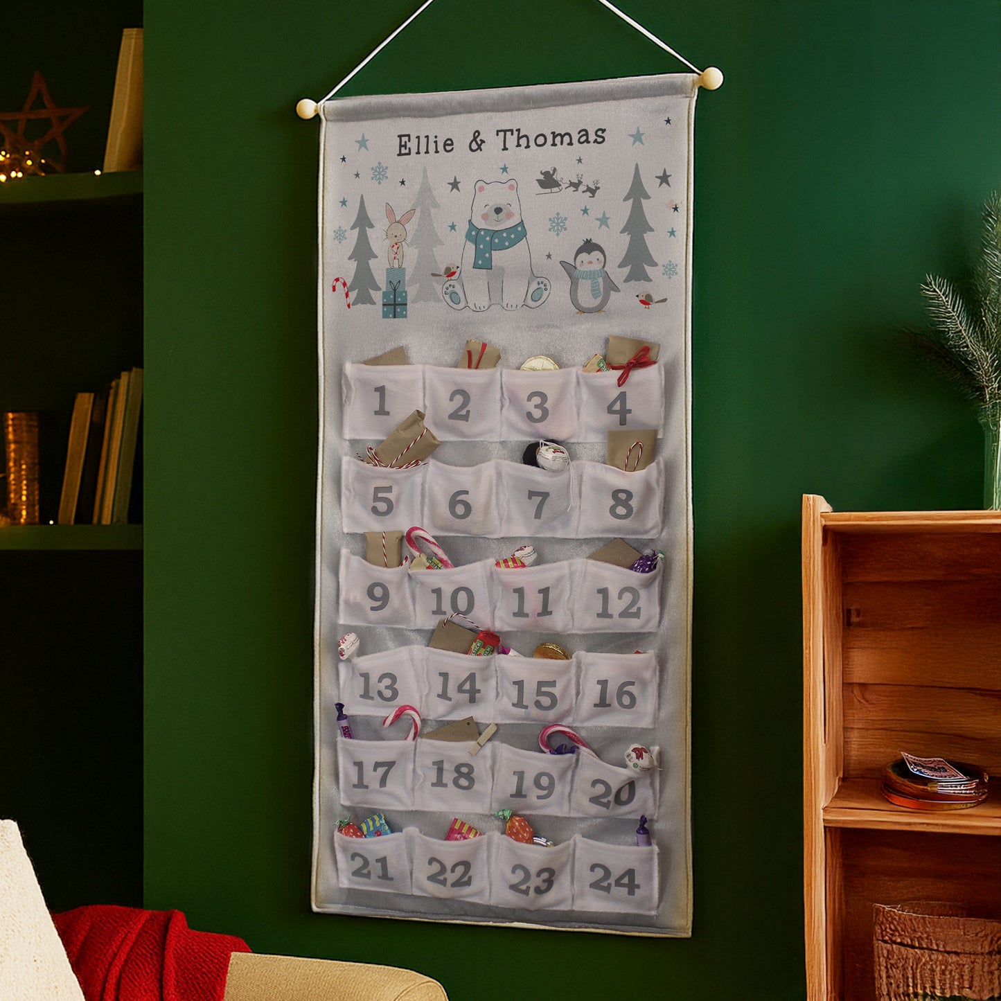 Personalised Hanging Advent Calendar Polar Bear Design
