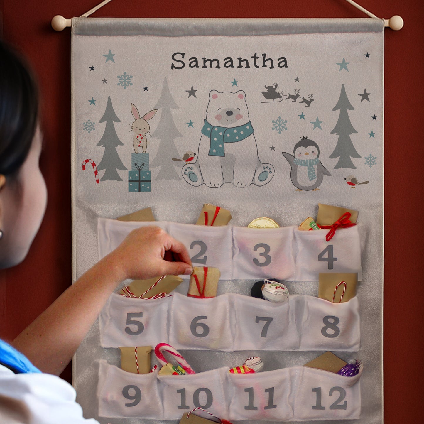 Personalised Hanging Advent Calendar Polar Bear Design