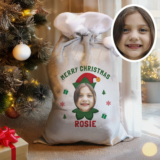 Personalised Photo Elf Christmas Sack