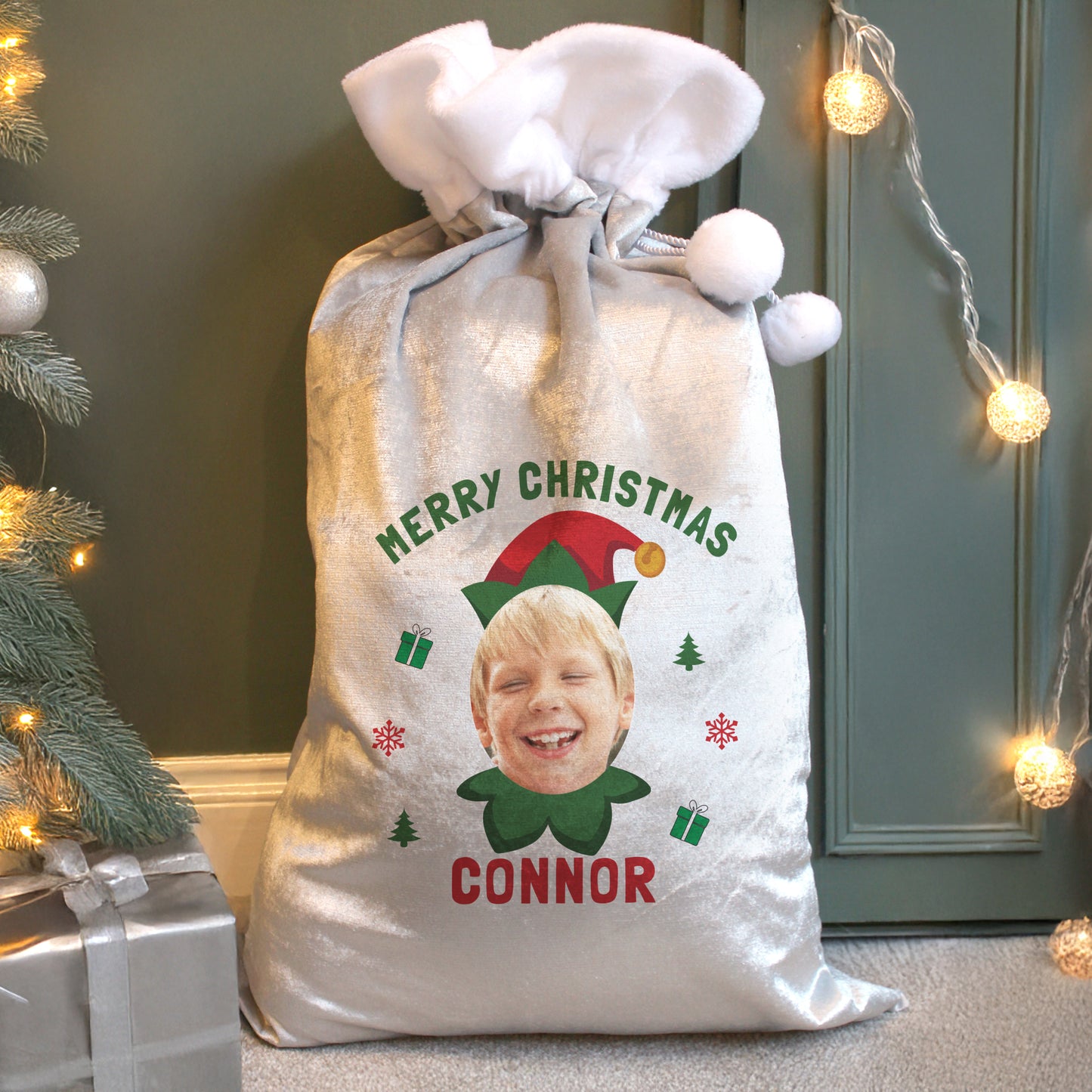 Personalised Photo Elf Christmas Sack