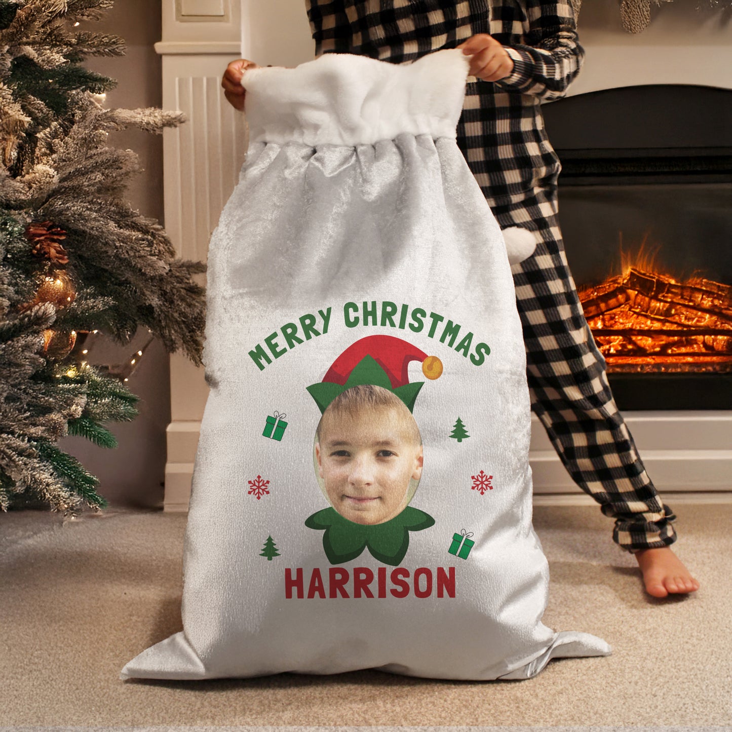 Personalised Photo Elf Christmas Sack