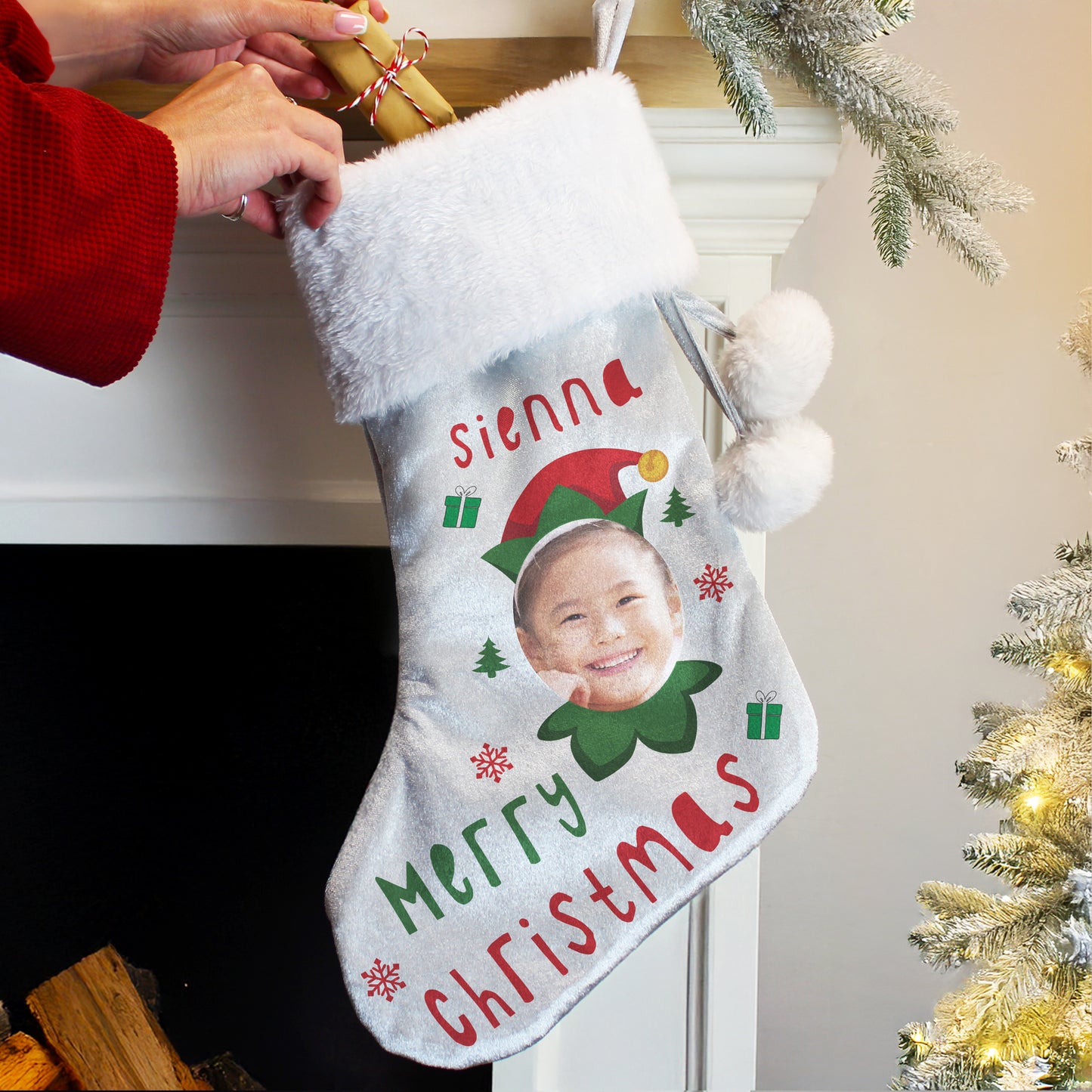 Personalised Photo Elf Christmas Stocking