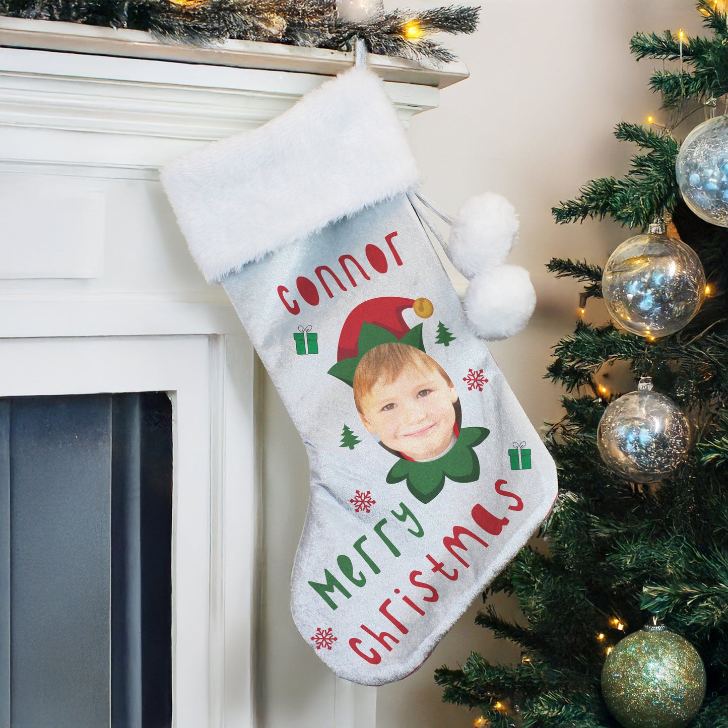 Personalised Photo Elf Christmas Stocking