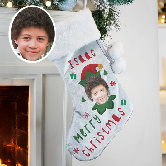 Personalised Photo Elf Christmas Stocking