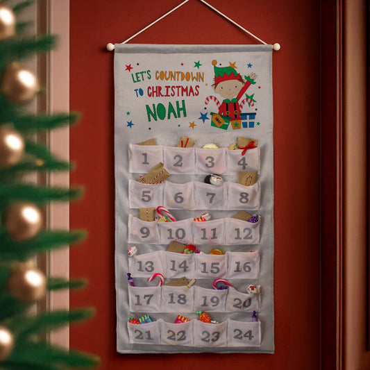 Personalised Elf Christmas Hanging Advent Calendar