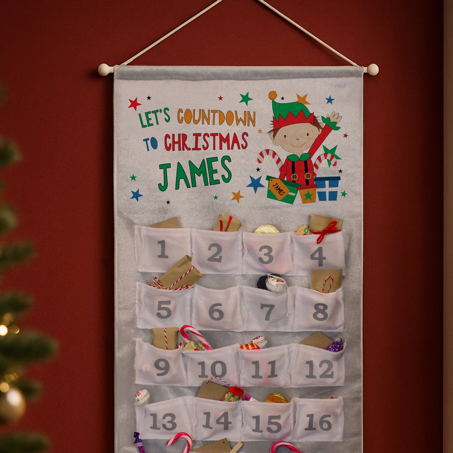 Personalised Elf Christmas Hanging Advent Calendar
