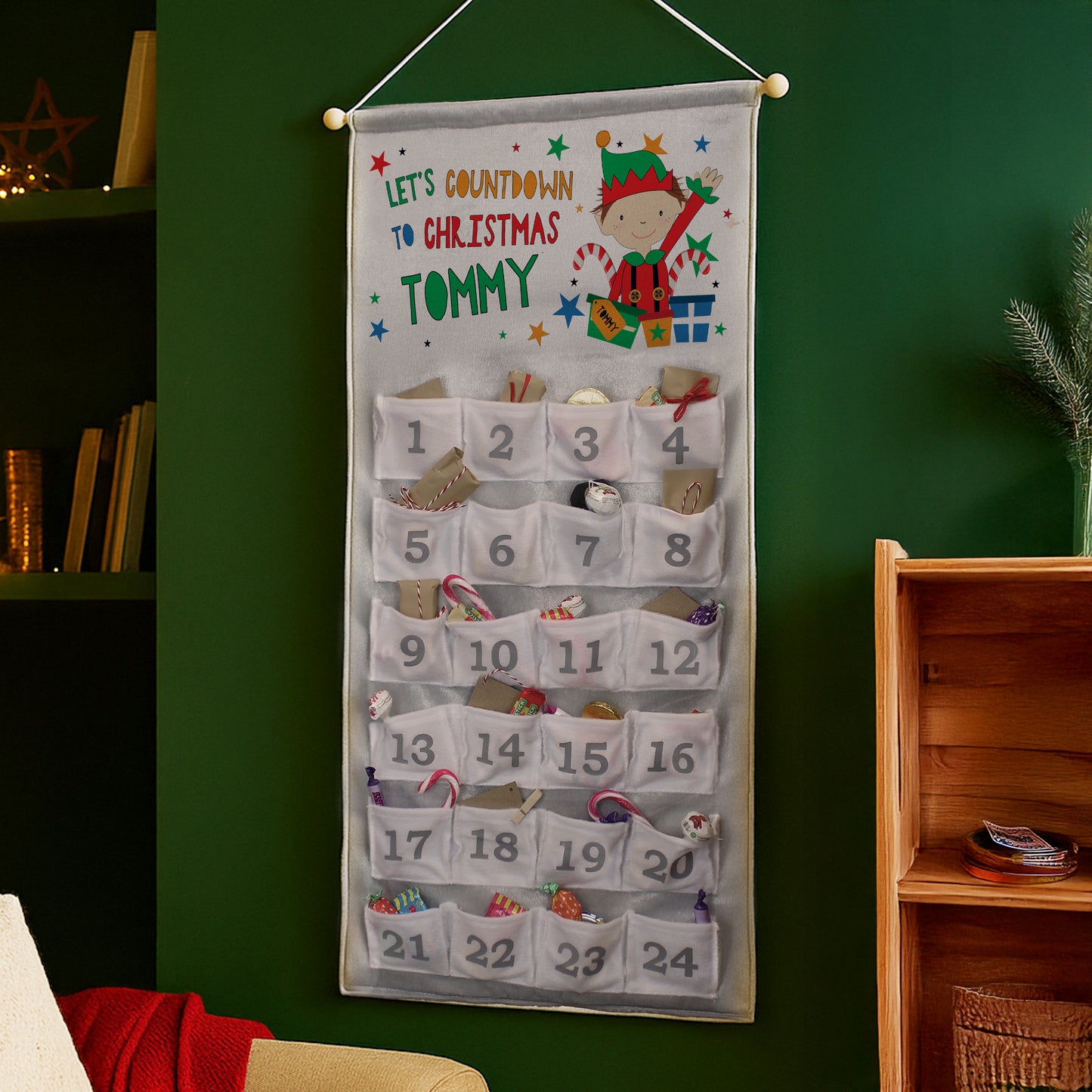 Personalised Elf Christmas Hanging Advent Calendar