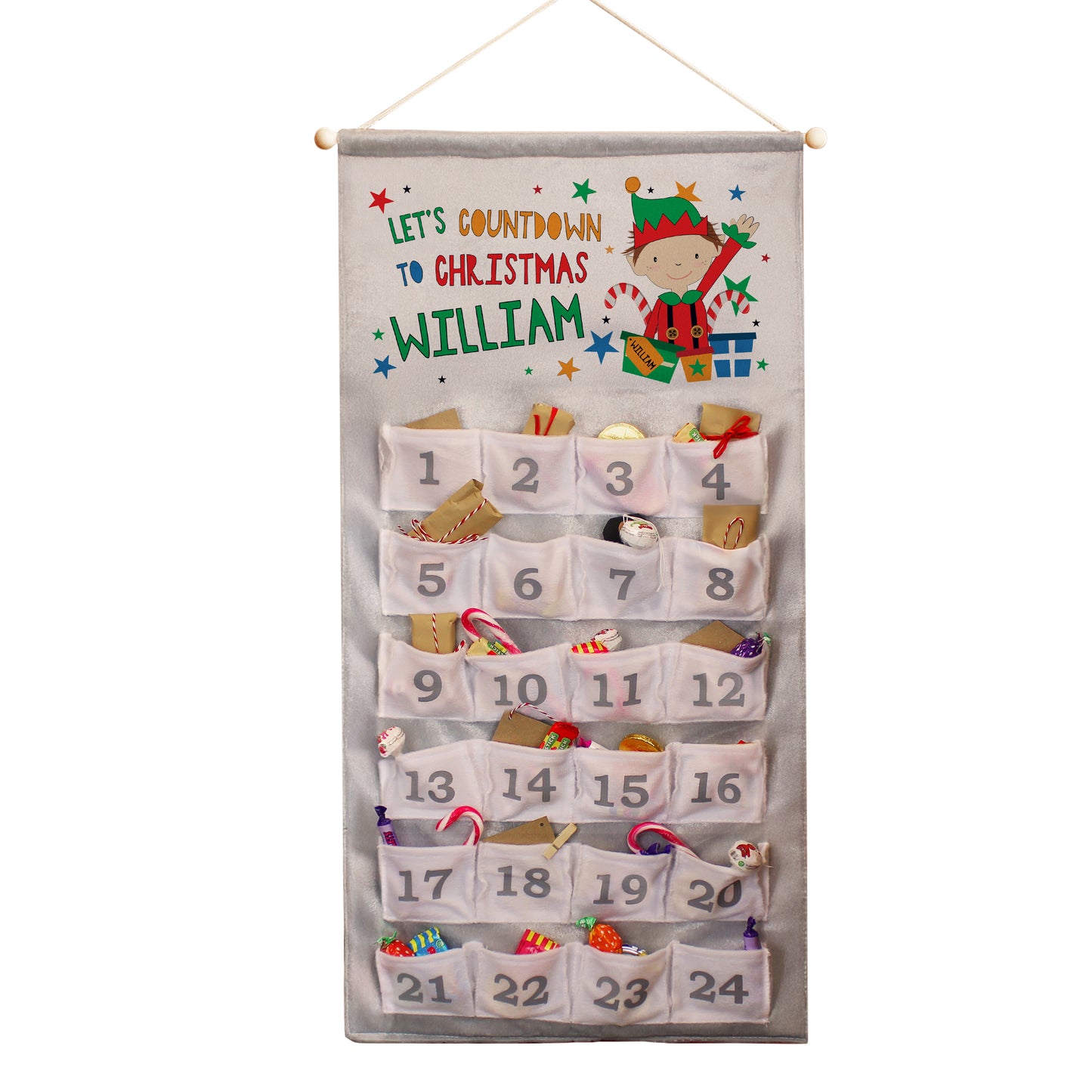 Personalised Elf Christmas Hanging Advent Calendar