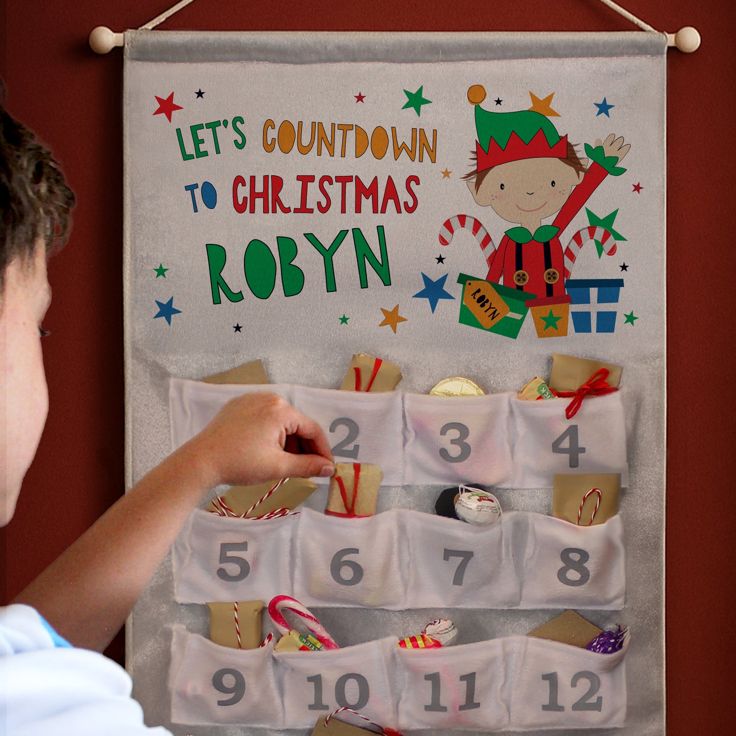 Personalised Elf Christmas Hanging Advent Calendar