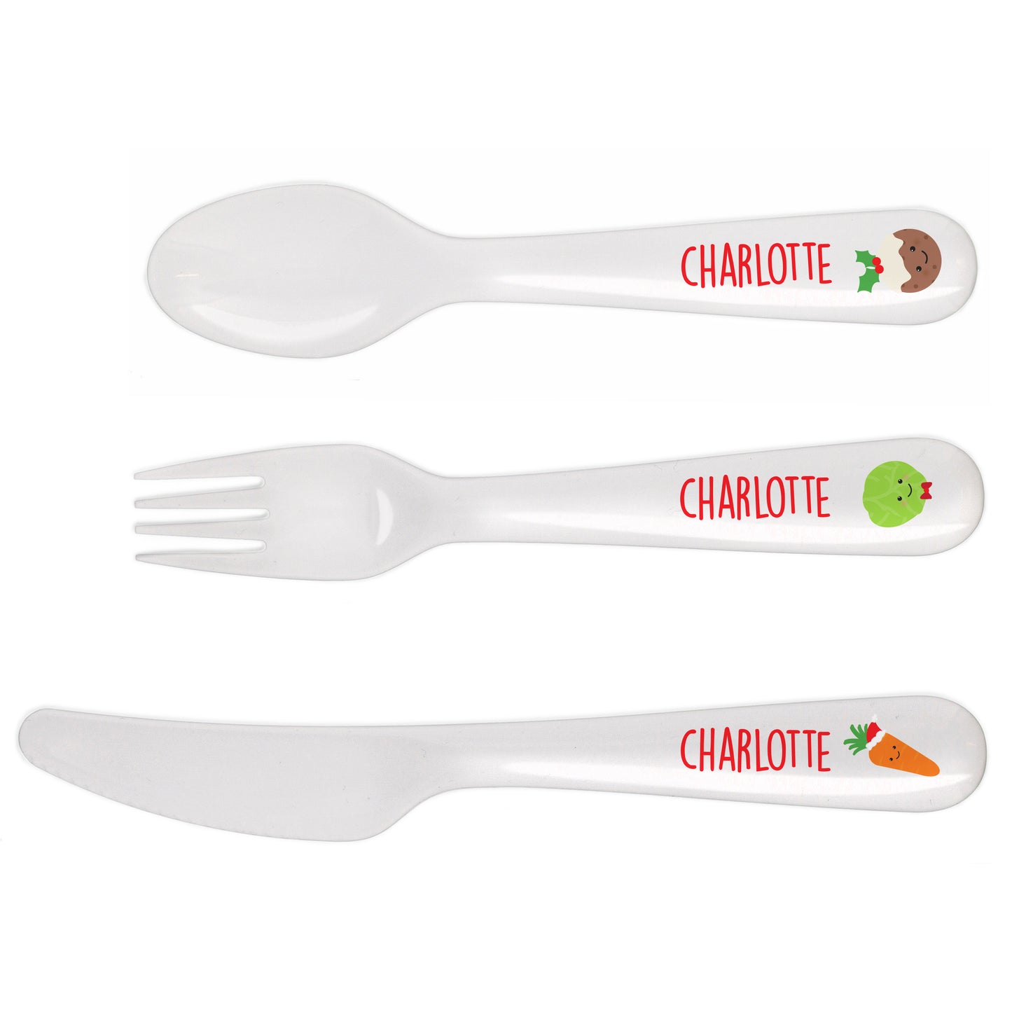 Personalised 'First Christmas Dinner' Three Piece Plastic Cutlery Set