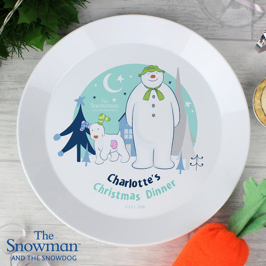 Personalised The Snowman And The Snowdog Children’s Christmas Dinner Plate