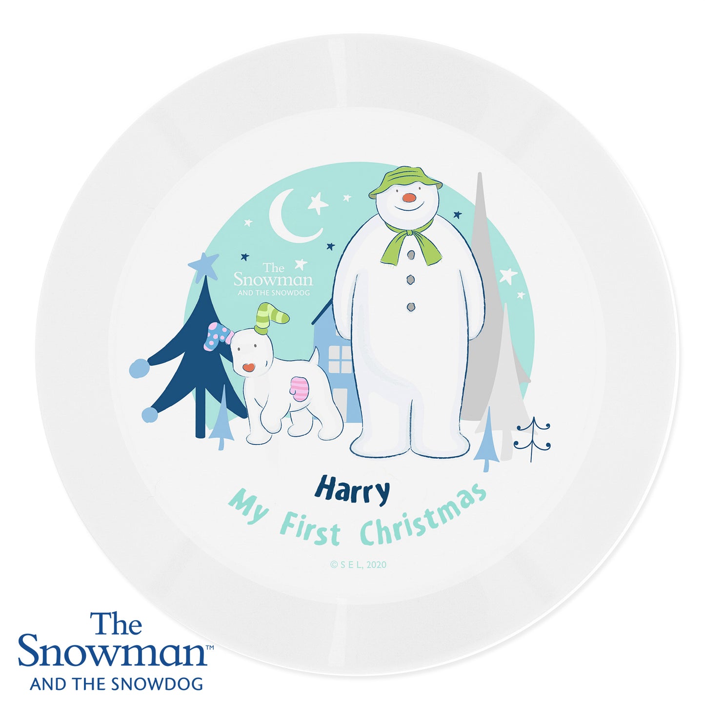 Personalised The Snowman And The Snowdog Children’s Christmas Dinner Plate
