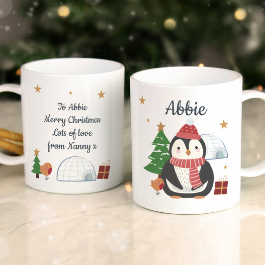 Personalised Christmas Penguin Children's Plastic Mug