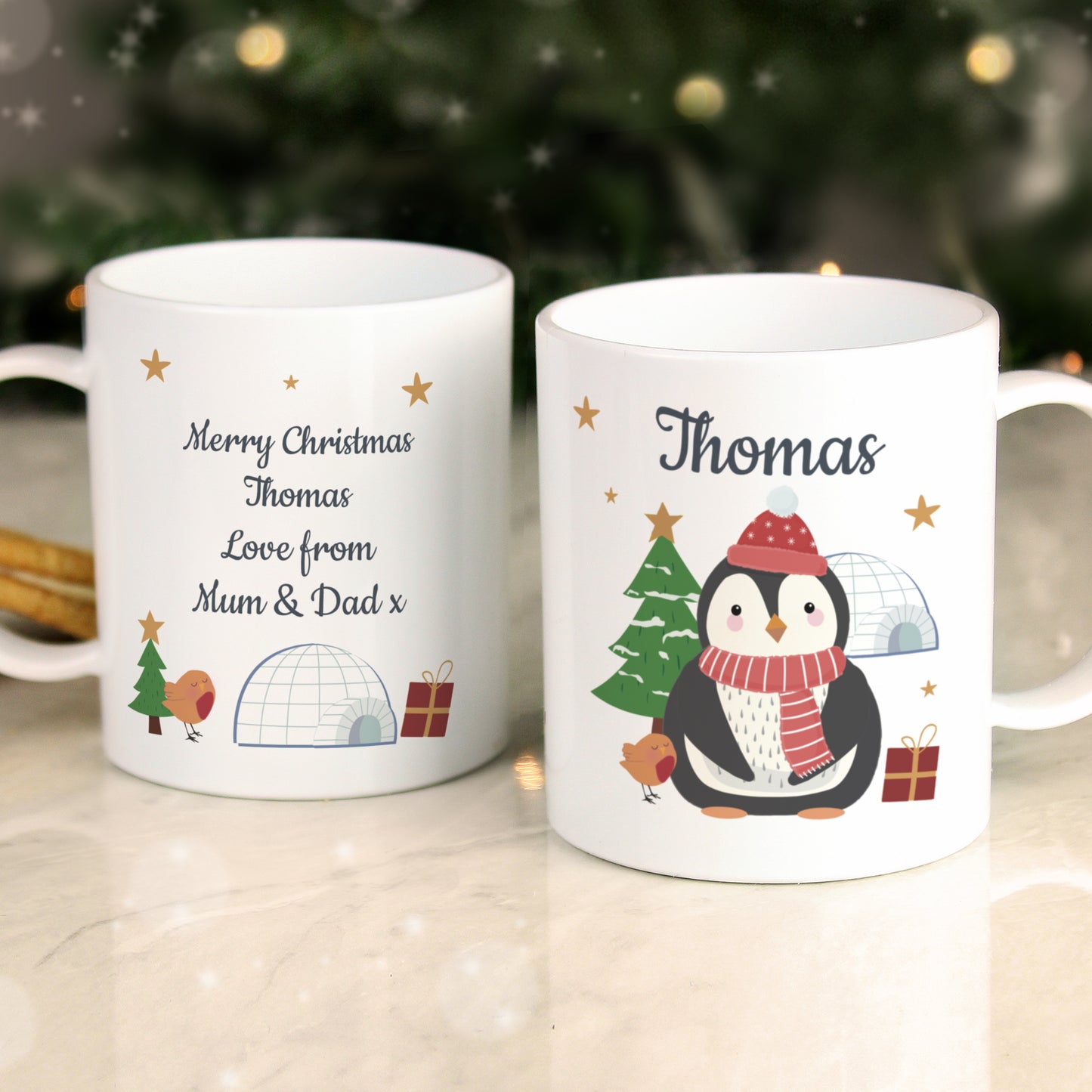 Personalised Christmas Penguin Children's Plastic Mug
