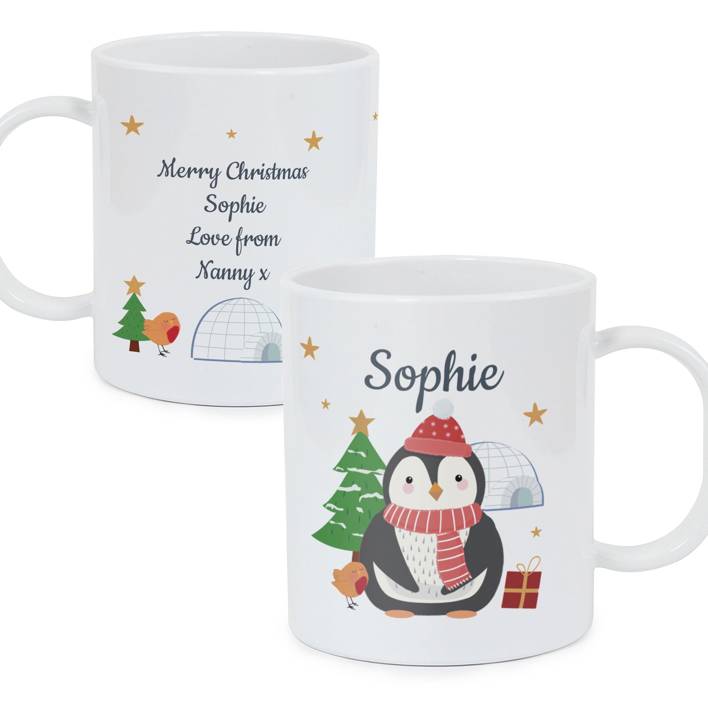 Personalised Christmas Penguin Children's Plastic Mug