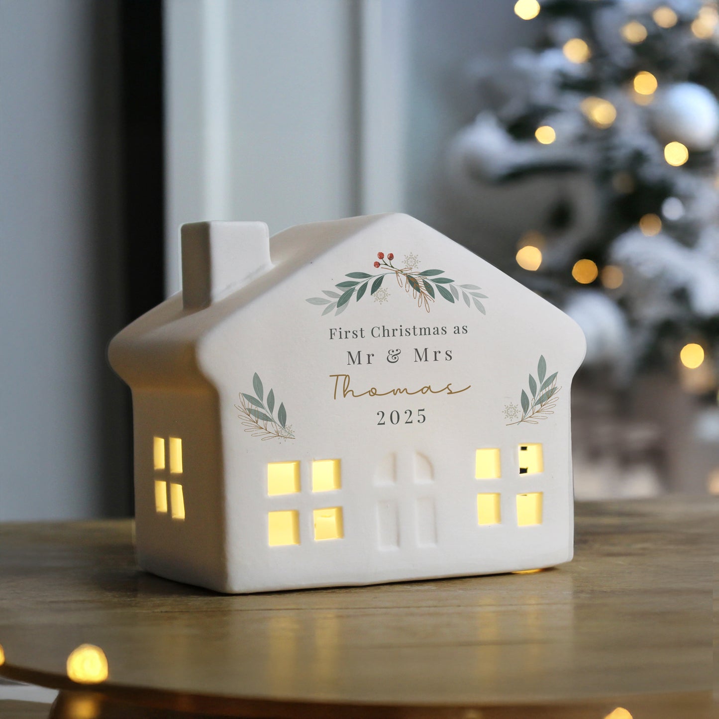 Personalised Christmas Foliage LED House – Light Up Christmas Decoration