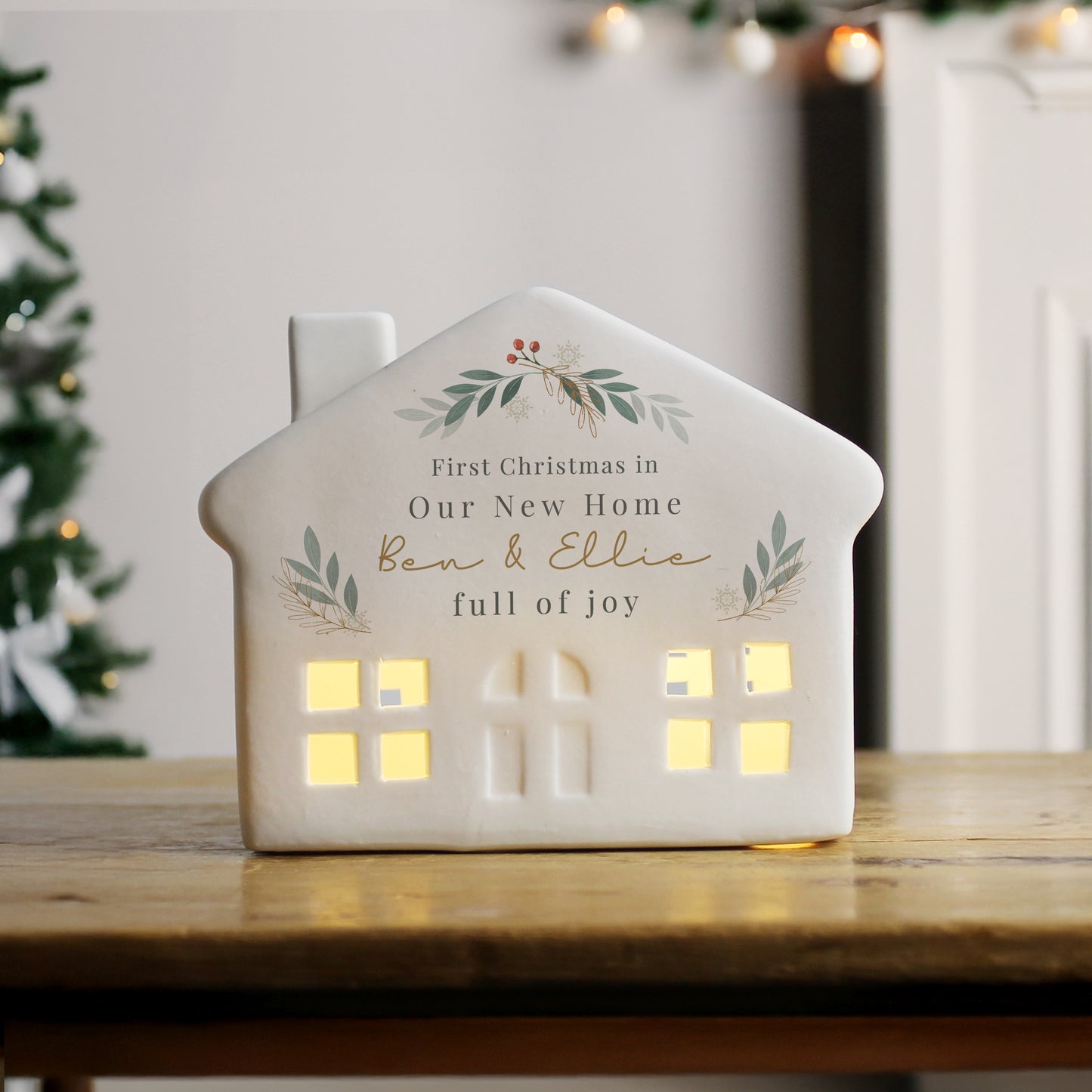Personalised Christmas Foliage LED House – Light Up Christmas Decoration