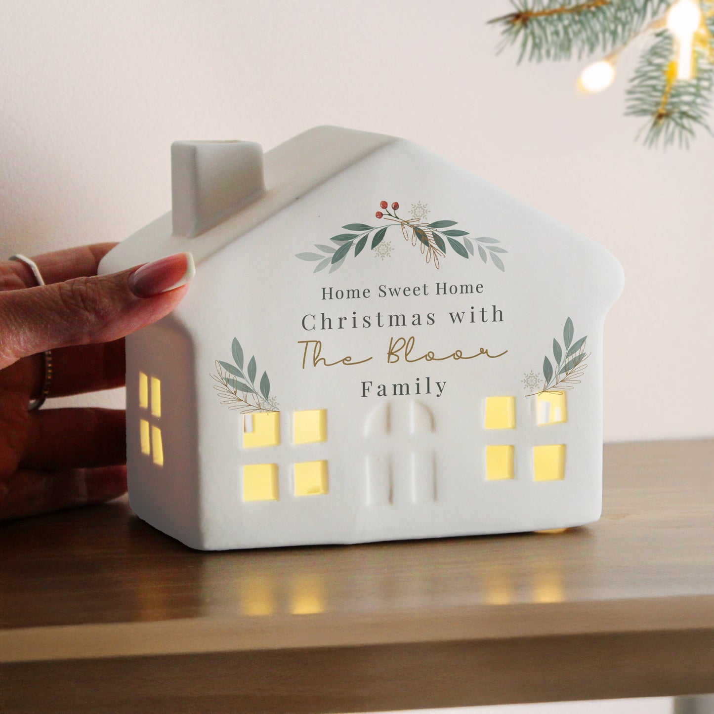 Personalised Christmas Foliage LED House – Light Up Christmas Decoration