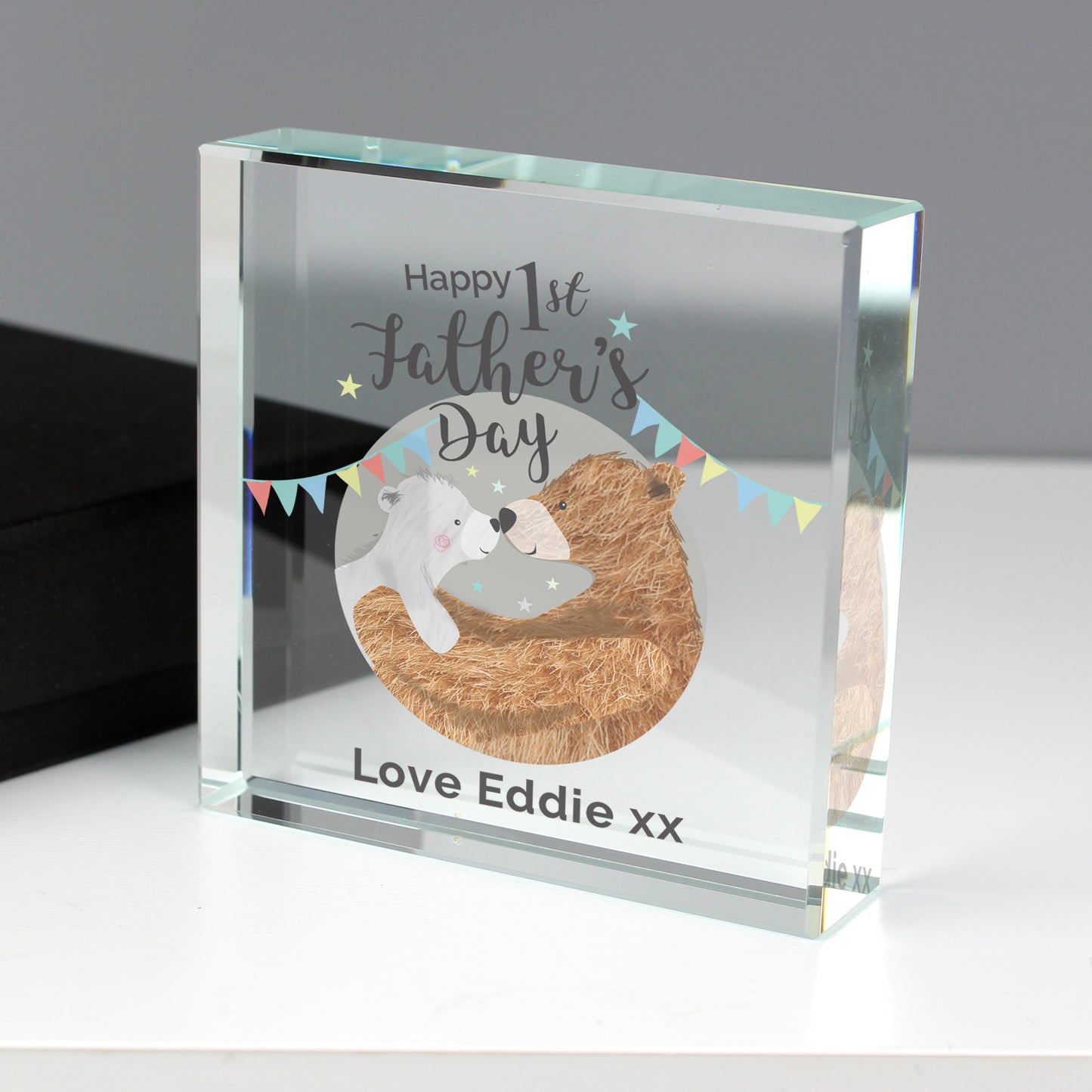 Personalised 1st Father's Day Daddy Bear Crystal Block