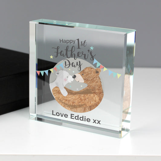 Personalised 1st Father's Day Daddy Bear Crystal Block