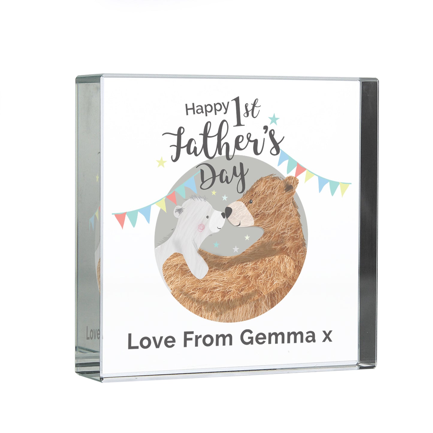 Personalised 1st Father's Day Daddy Bear Crystal Block