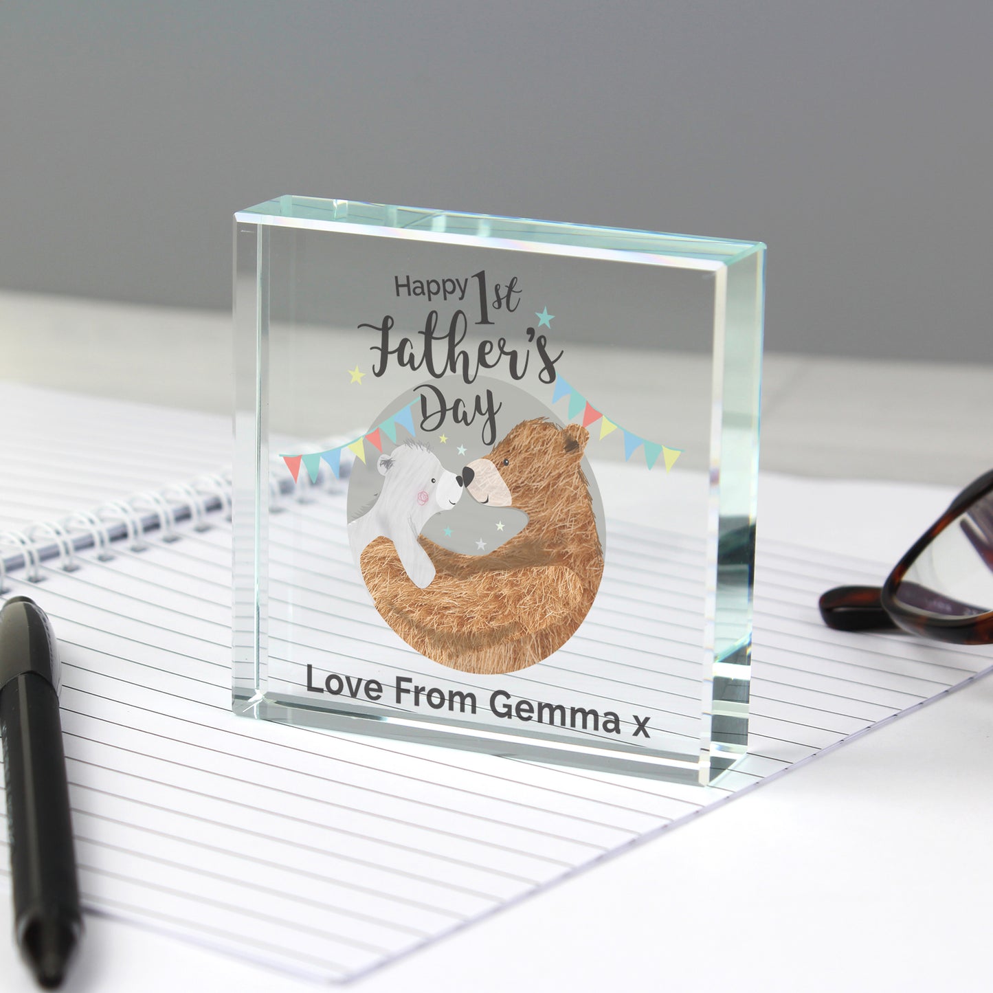 Personalised 1st Father's Day Daddy Bear Crystal Block