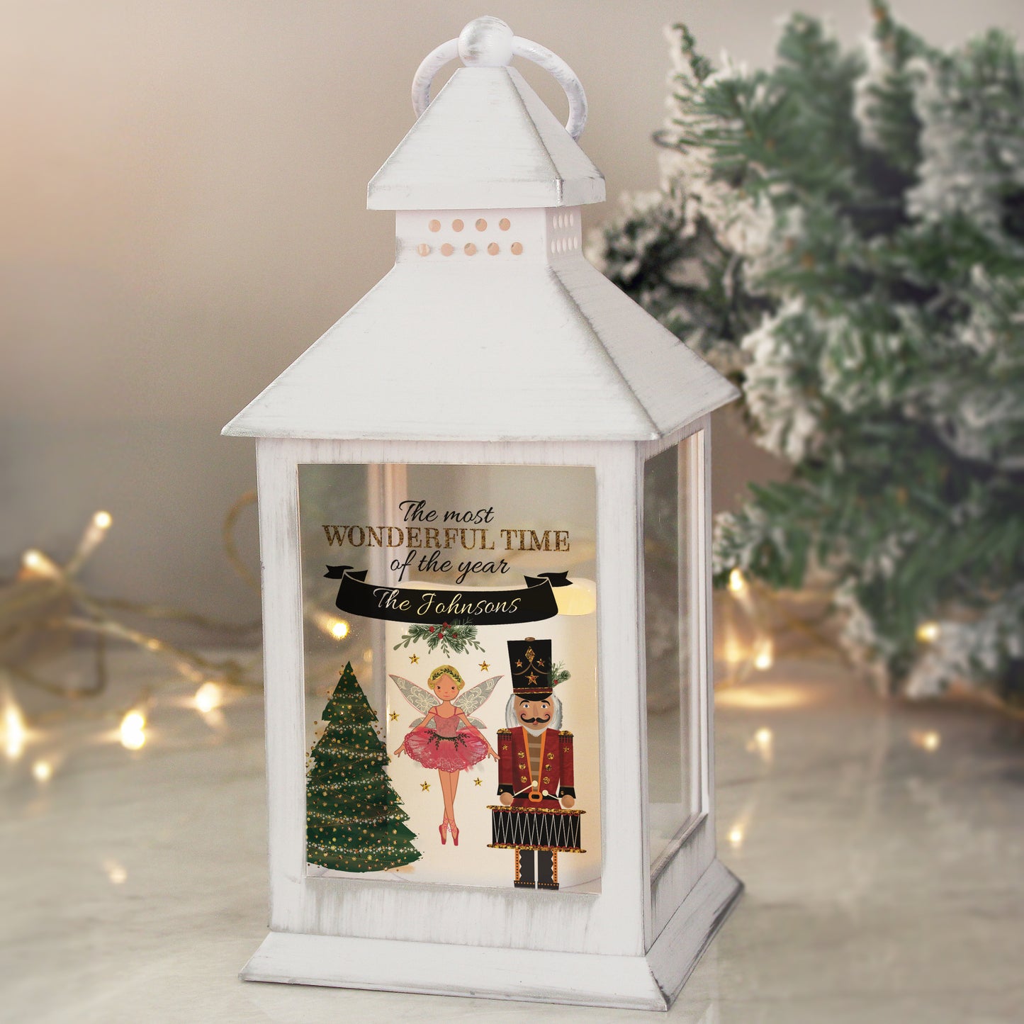 Personalised Nutcracker White Lantern – Light Up Christmas Ornament