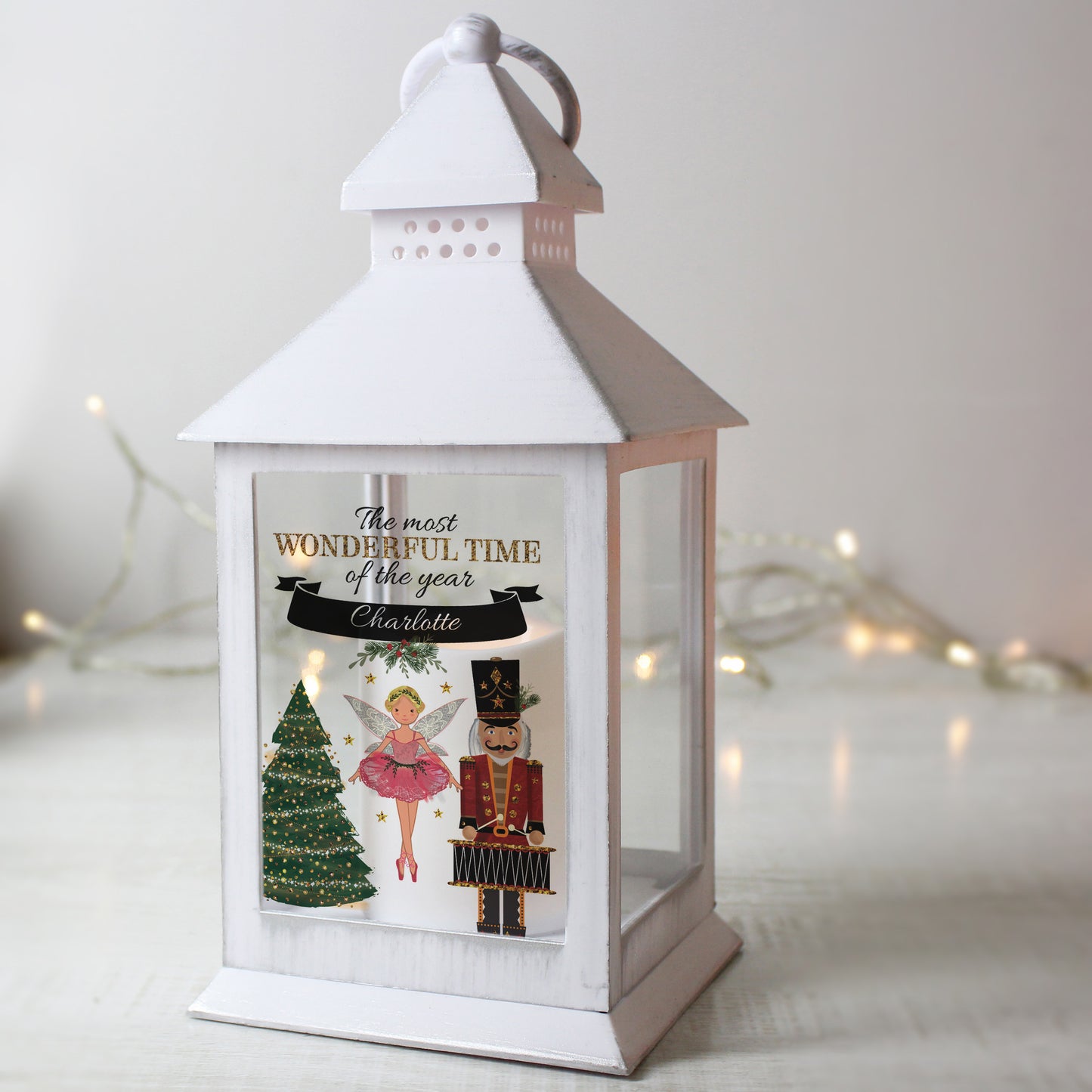 Personalised Nutcracker White Lantern – Light Up Christmas Ornament