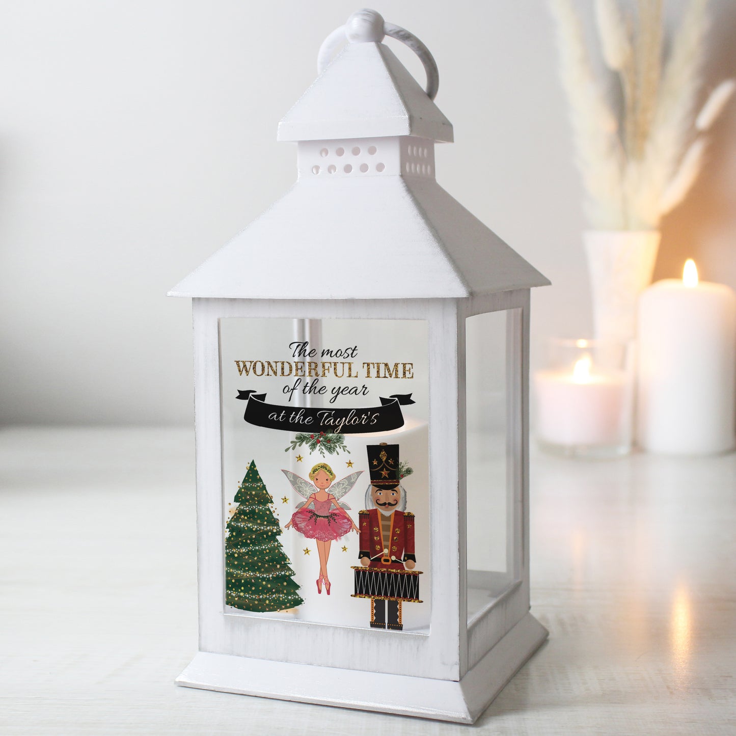 Personalised Nutcracker White Lantern – Light Up Christmas Ornament