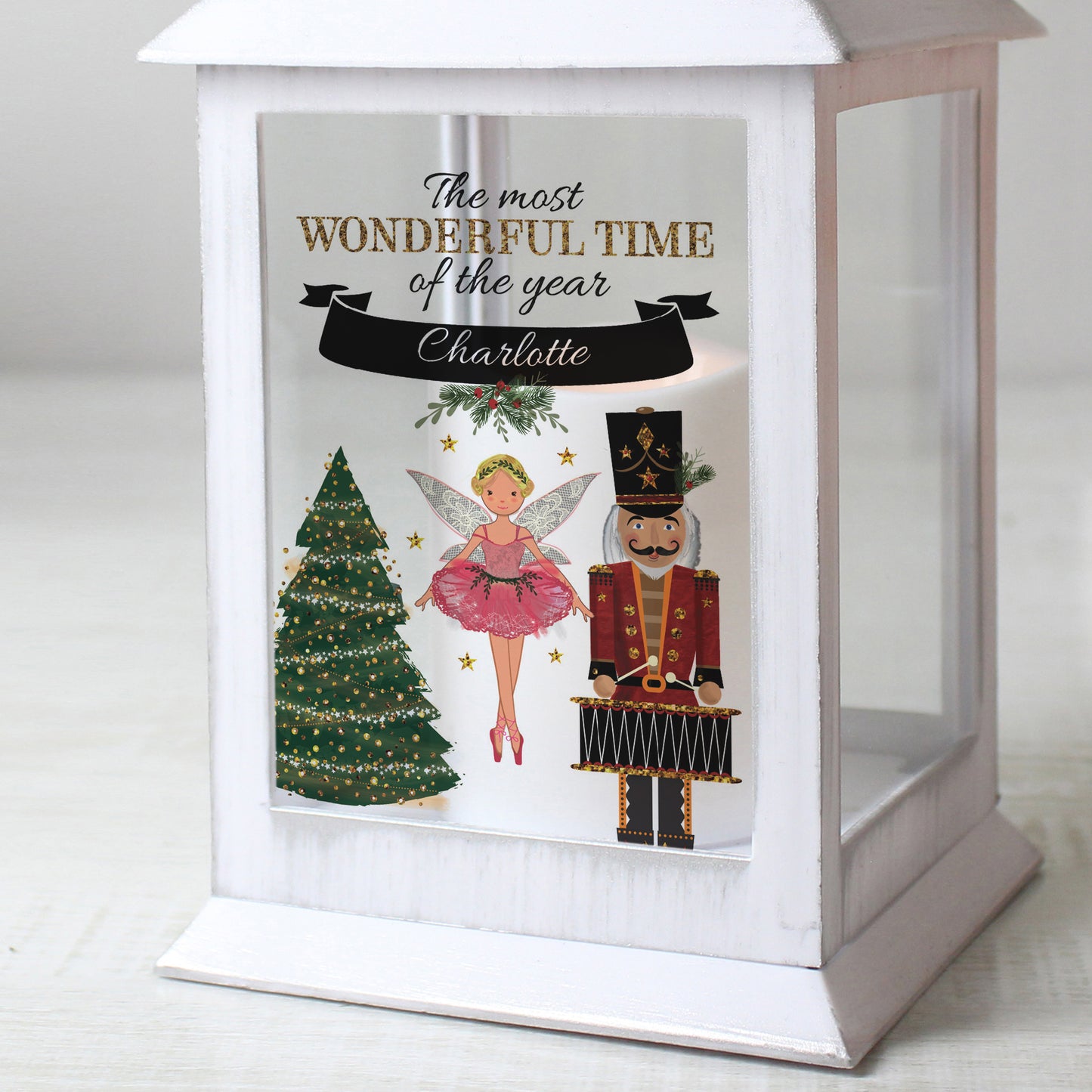 Personalised Nutcracker White Lantern – Light Up Christmas Ornament
