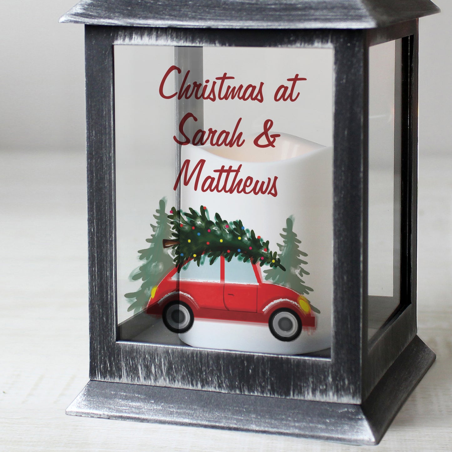 Personalised 'Driving Home For Christmas' Black Lantern – Christmas Ornament