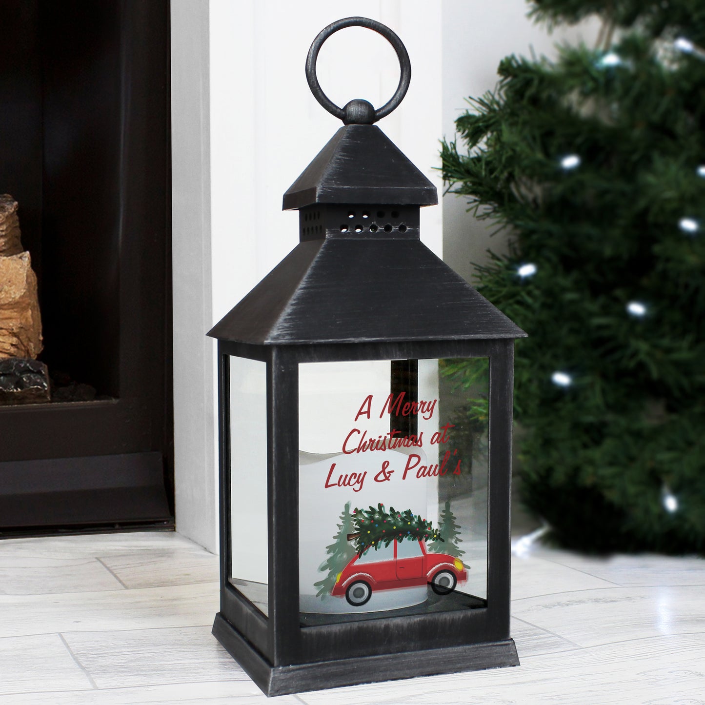 Personalised 'Driving Home For Christmas' Black Lantern – Christmas Ornament