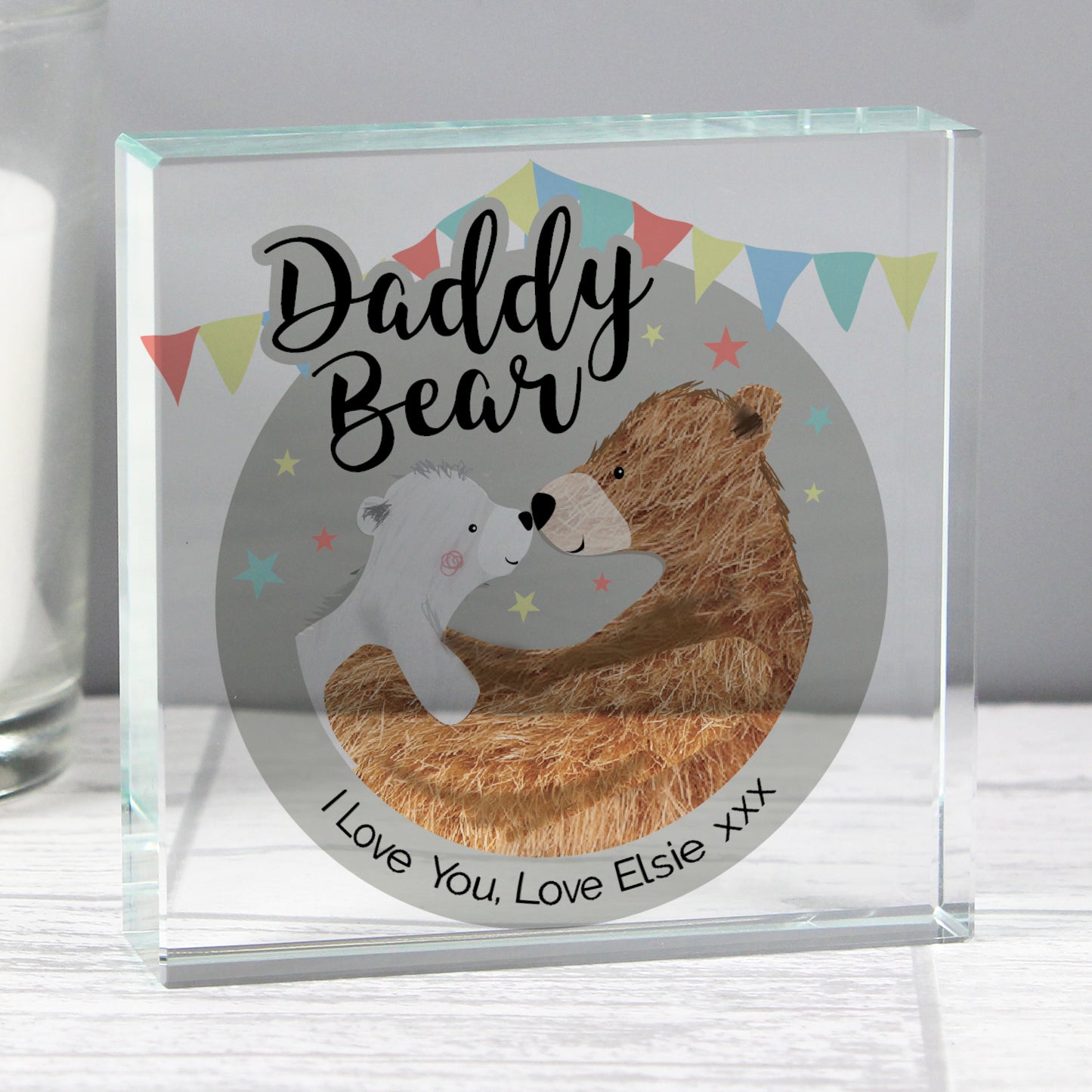 Personalised Daddy Bear Crystal Block