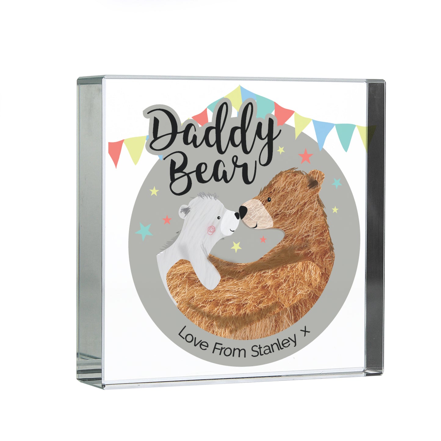 Personalised Daddy Bear Crystal Block