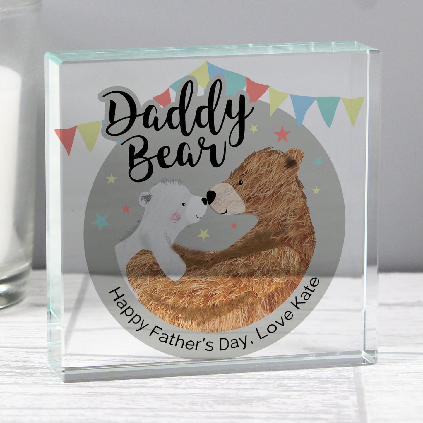 Personalised Daddy Bear Crystal Block