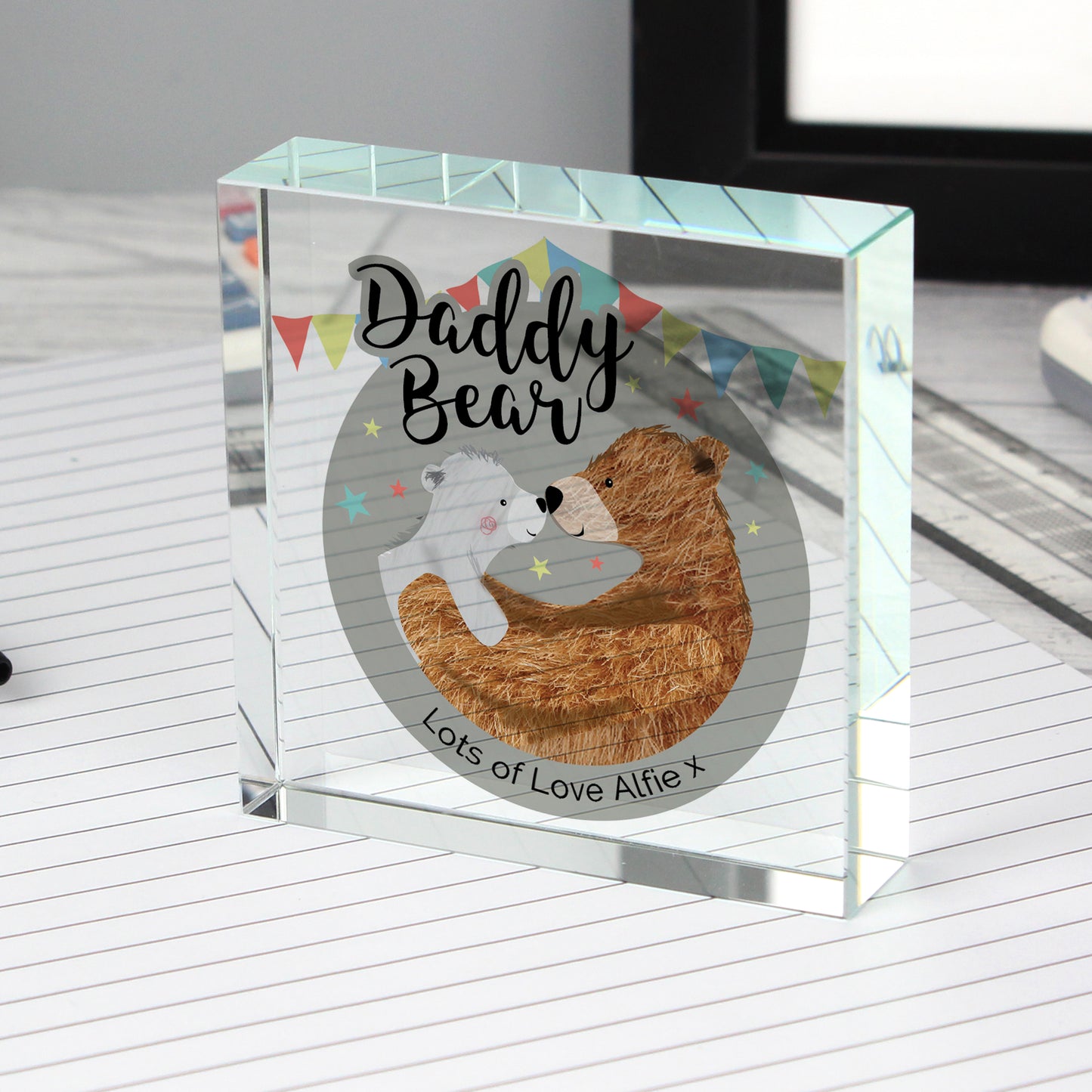 Personalised Daddy Bear Crystal Block