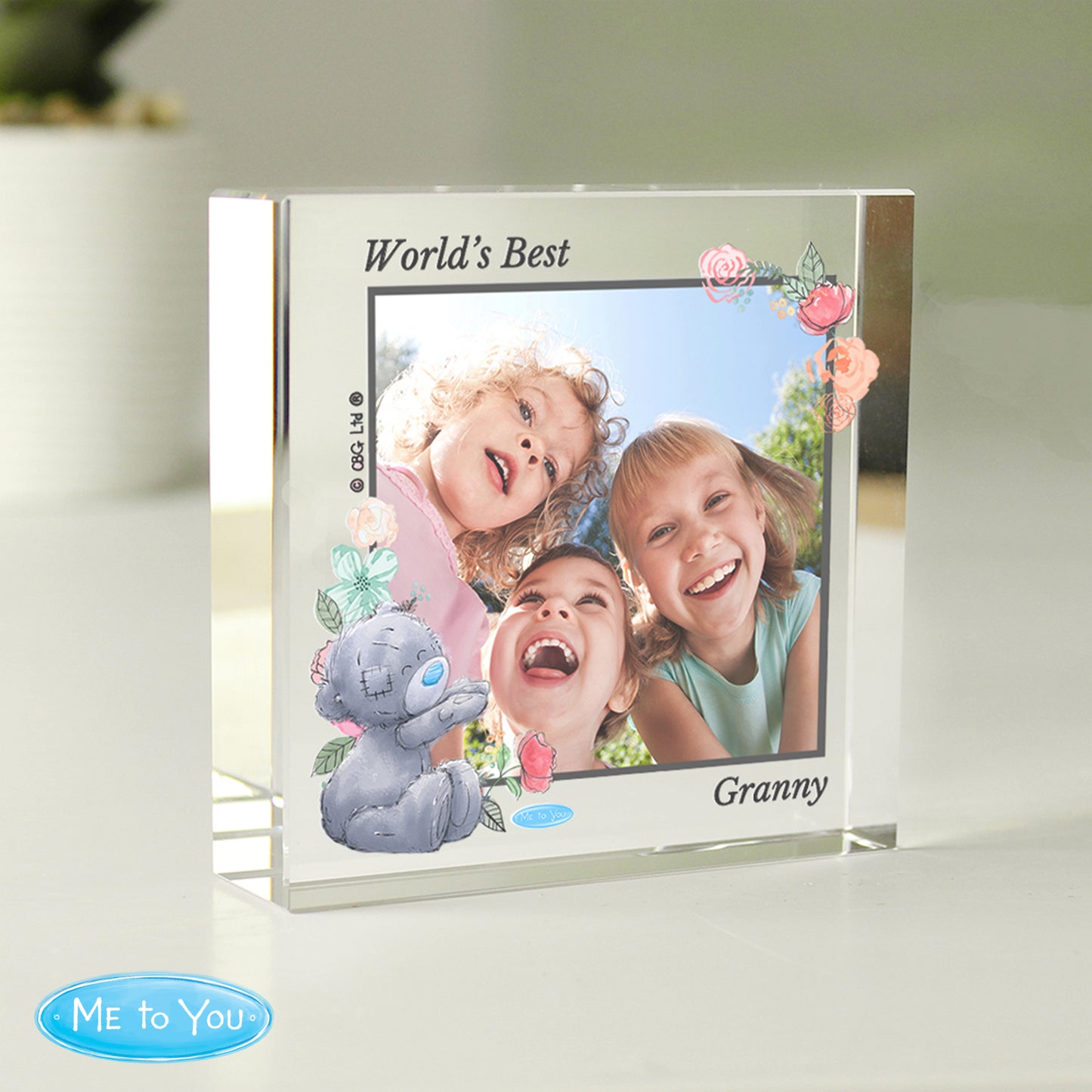 Personalised Me To You Floral Photo Upload Crystal Block