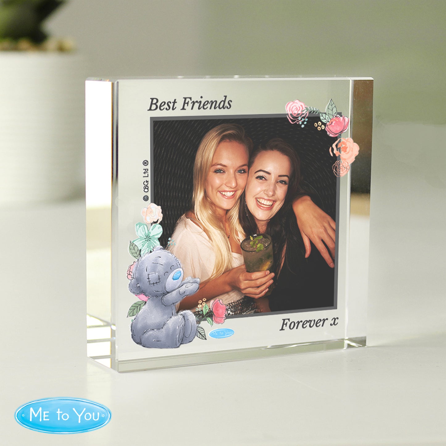 Personalised Me To You Floral Photo Upload Crystal Block