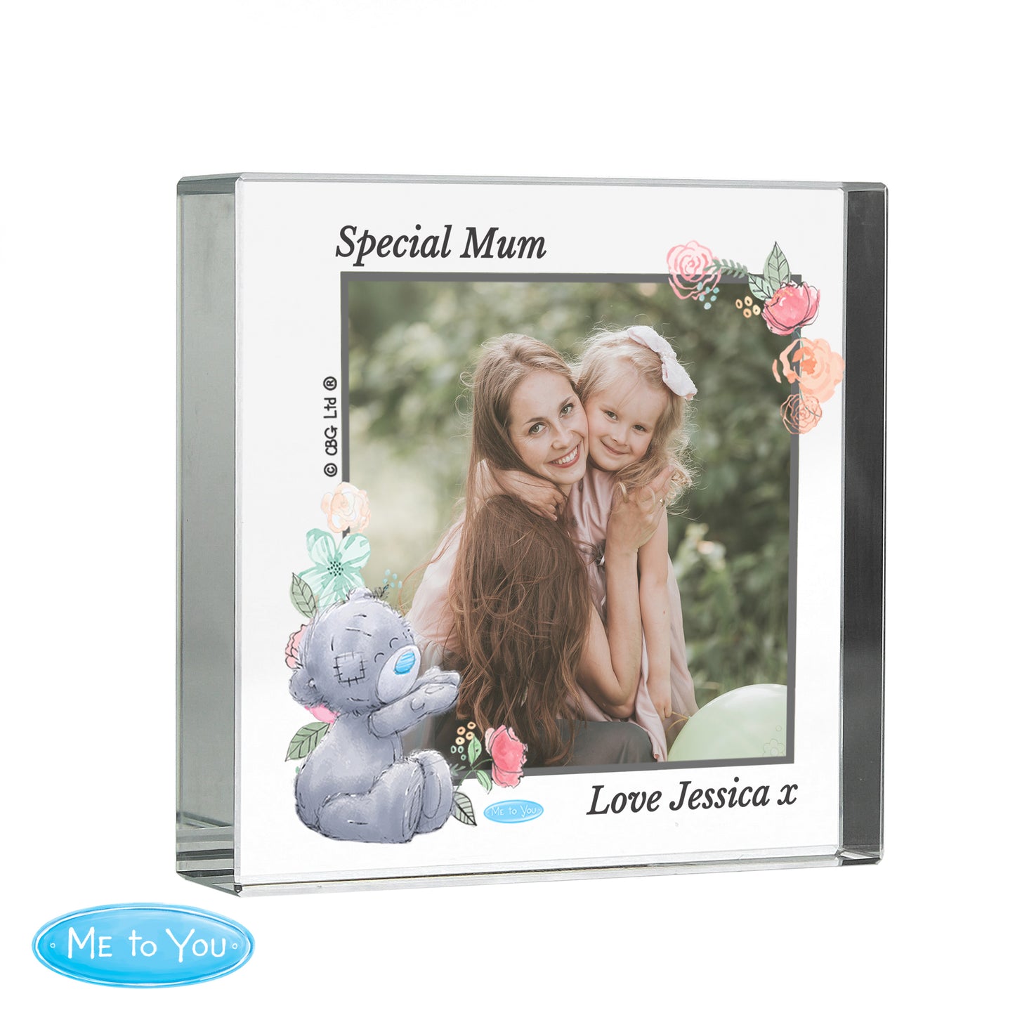 Personalised Me To You Floral Photo Upload Crystal Block