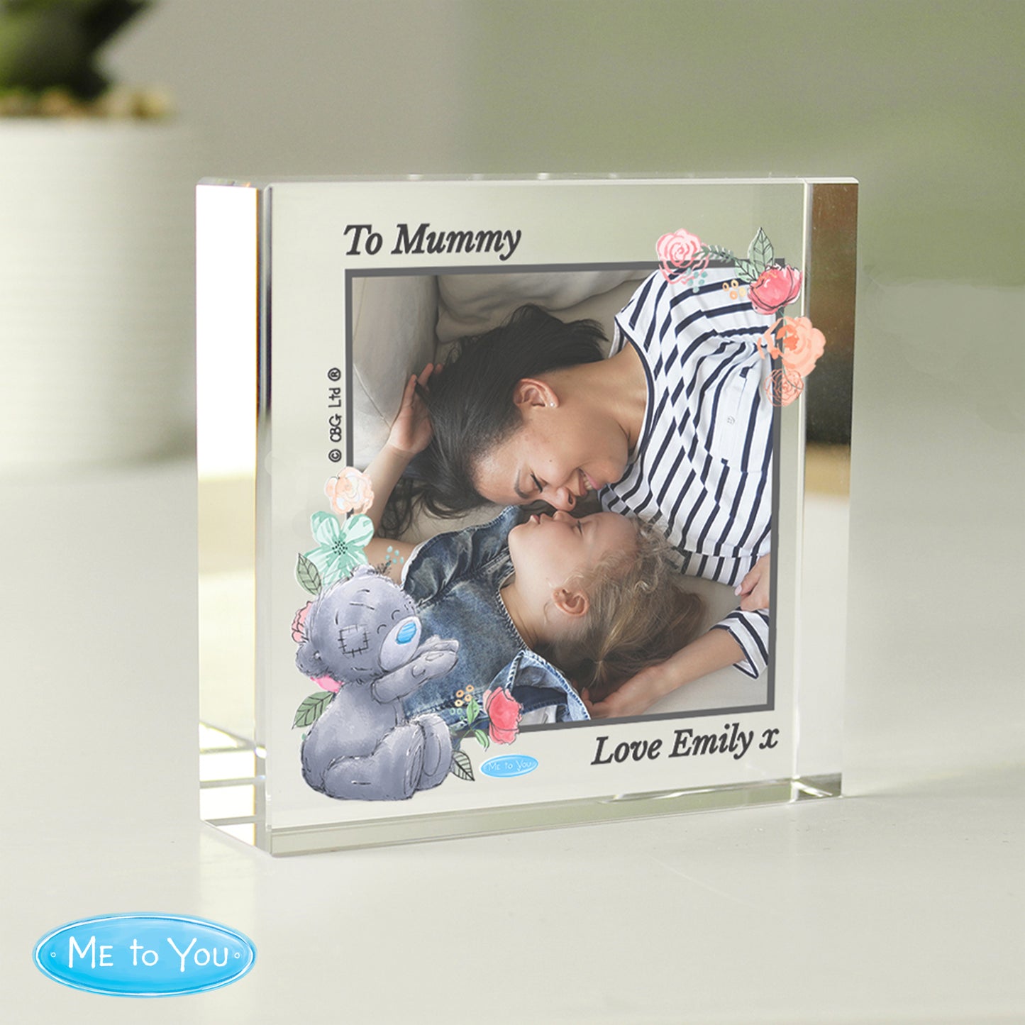 Personalised Me To You Floral Photo Upload Crystal Block