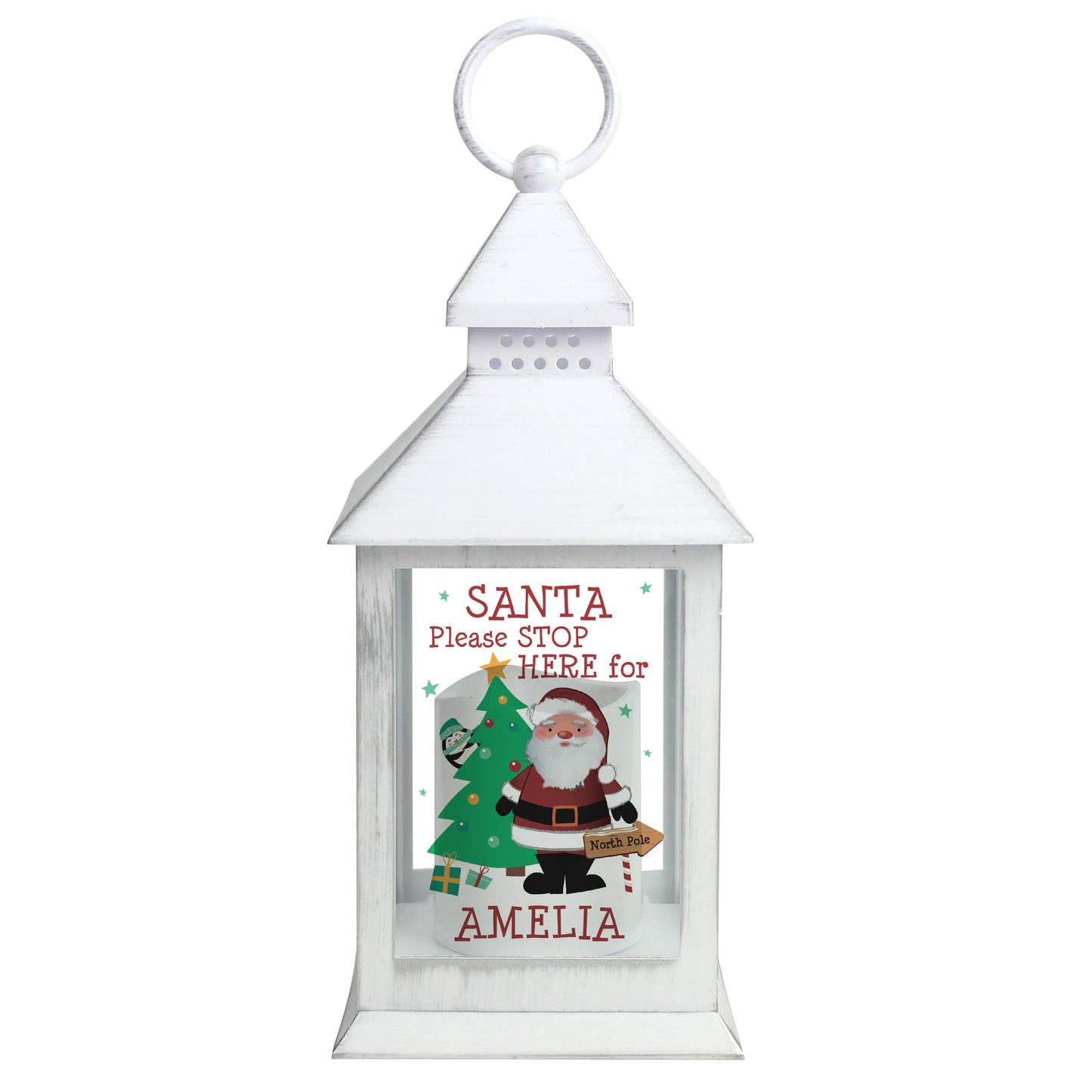Personalised Santa Stop Here White Lantern